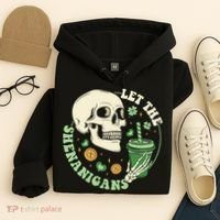Retro Let The Shenanigans Skull Drinking Coffee St Patrick Day Hoodie thumb 4