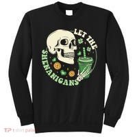 Retro Let The Shenanigans Skull Drinking Coffee St Patrick Day Sweatshirt thumb 0