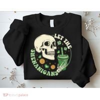 Retro Let The Shenanigans Skull Drinking Coffee St Patrick Day Sweatshirt thumb 2