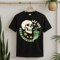 Retro Let The Shenanigans Skull Drinking Coffee St Patrick Day T-Shirt thumb 2