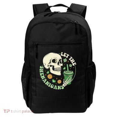Retro Let The Shenanigans Skull Drinking Coffee St Patrick Day Backpack