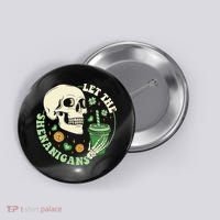 Retro Let The Shenanigans Skull Drinking Coffee St Patrick Day Button thumb 0