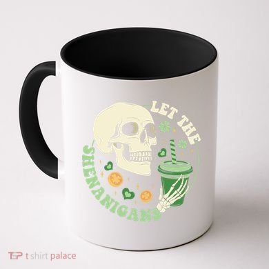 Retro Let The Shenanigans Skull Drinking Coffee St Patrick Day Coffee Mug