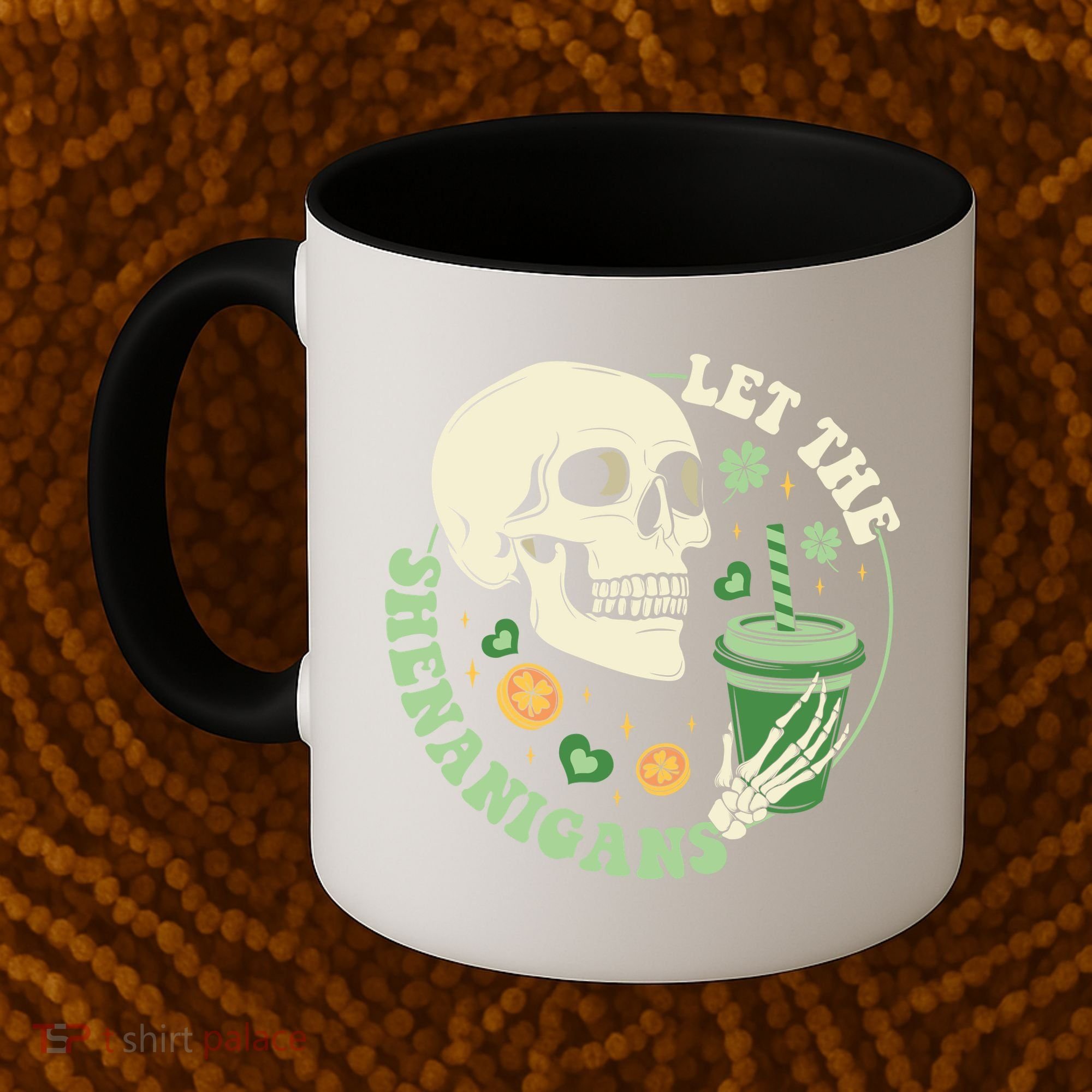Retro Let The Shenanigans Skull Drinking Coffee St Patrick Day Coffee Mug