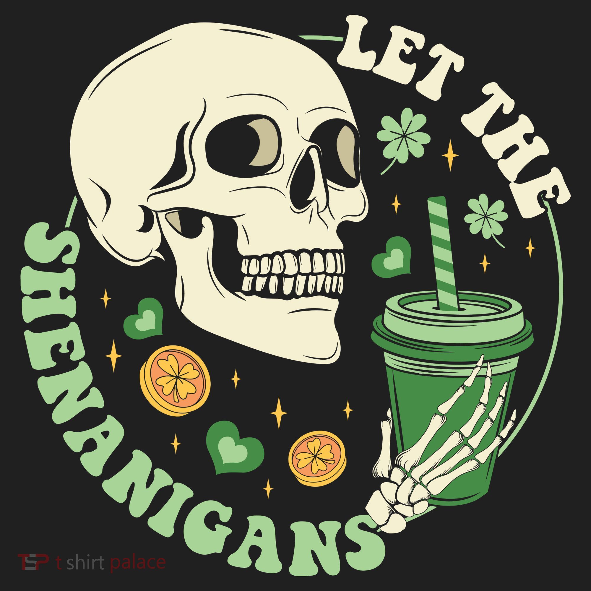 Retro Let The Shenanigans Skull Drinking Coffee St Patrick Day Beanie