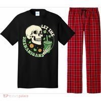 Retro Let The Shenanigans Skull Drinking Coffee St Patrick Day Pajama Set thumb 0