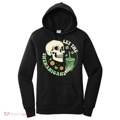 Retro Let The Shenanigans Skull Drinking Coffee St Patrick Day Women's Hoodie