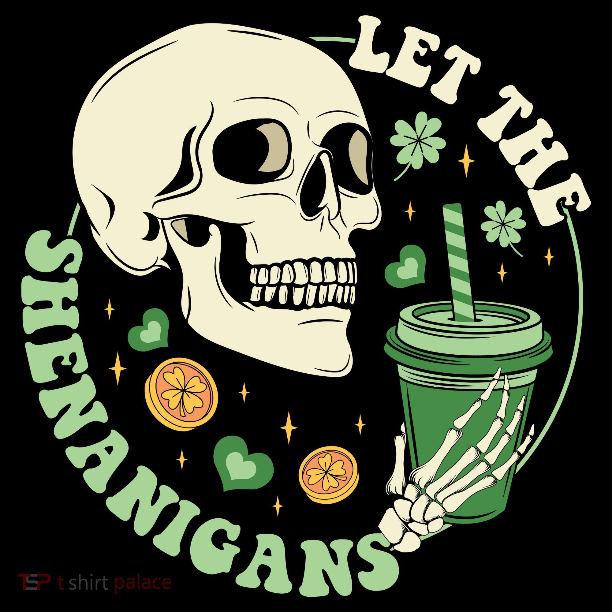Retro Let The Shenanigans Skull Drinking Coffee St Patrick Day Women's Hoodie