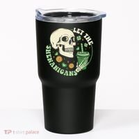 Retro Let The Shenanigans Skull Drinking Coffee St Patrick Day Tumbler thumb 0