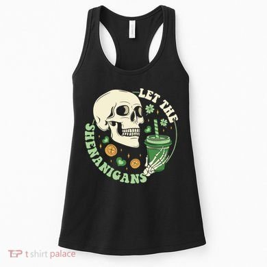 Retro Let The Shenanigans Skull Drinking Coffee St Patrick Day Women's Tank Top