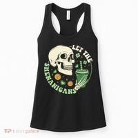 Retro Let The Shenanigans Skull Drinking Coffee St Patrick Day Women's Tank Top thumb 0
