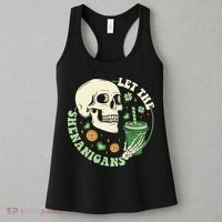 Retro Let The Shenanigans Skull Drinking Coffee St Patrick Day Women's Tank Top thumb 3