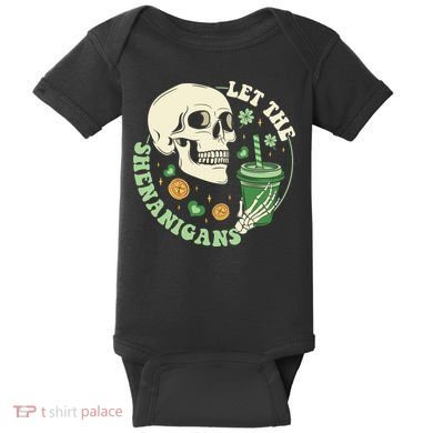 Retro Let The Shenanigans Skull Drinking Coffee St Patrick Day Baby Bodysuit