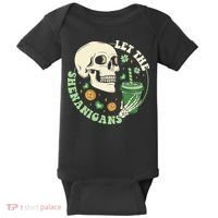Retro Let The Shenanigans Skull Drinking Coffee St Patrick Day Baby Bodysuit thumb 0