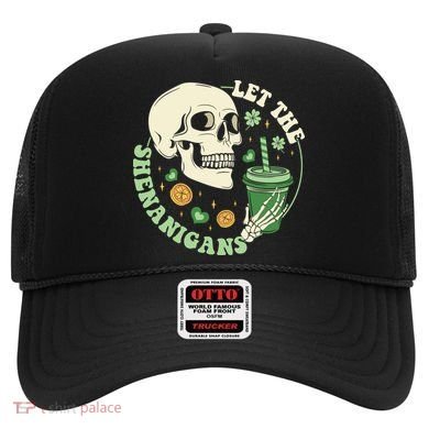 Retro Let The Shenanigans Skull Drinking Coffee St Patrick Day Hat