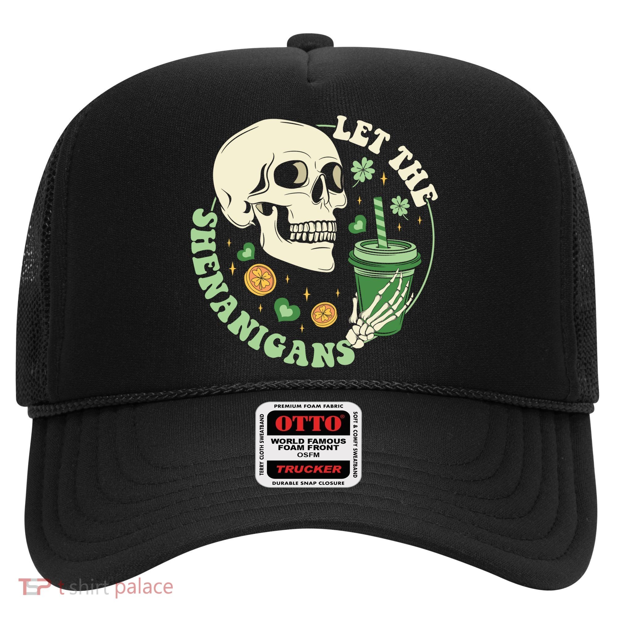 Retro Let The Shenanigans Skull Drinking Coffee St Patrick Day Hat