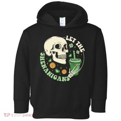 Retro Let The Shenanigans Skull Drinking Coffee St Patrick Day Toddler Hoodie