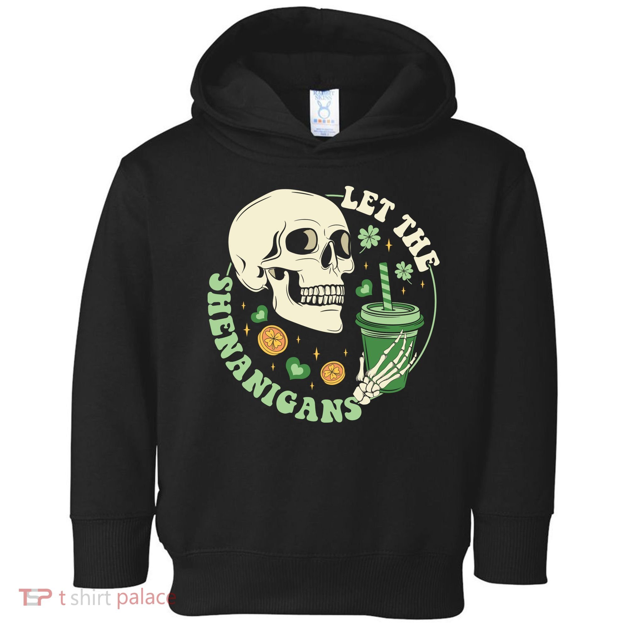 Retro Let The Shenanigans Skull Drinking Coffee St Patrick Day Toddler Hoodie
