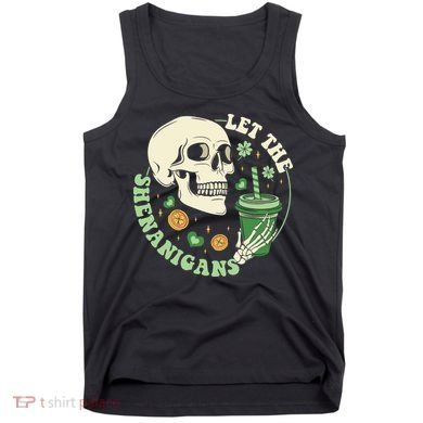 Retro Let The Shenanigans Skull Drinking Coffee St Patrick Day Tank Top