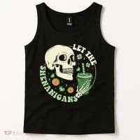 Retro Let The Shenanigans Skull Drinking Coffee St Patrick Day Tank Top thumb 2