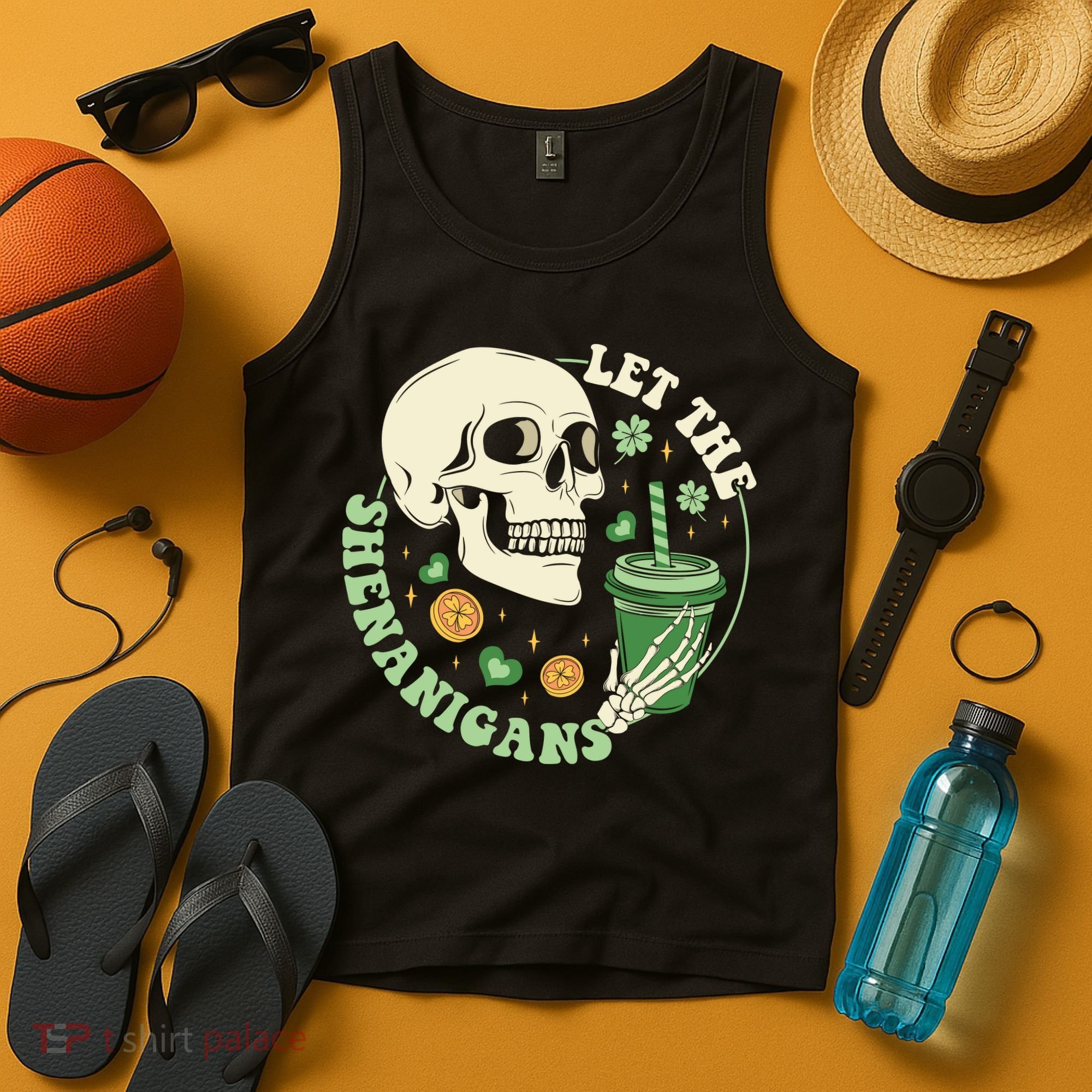 Retro Let The Shenanigans Skull Drinking Coffee St Patrick Day Tank Top