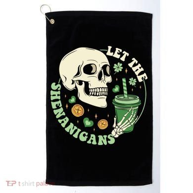Retro Let The Shenanigans Skull Drinking Coffee St Patrick Day Golf Towel