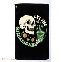 Retro Let The Shenanigans Skull Drinking Coffee St Patrick Day Golf Towel thumb 0