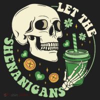 Retro Let The Shenanigans Skull Drinking Coffee St Patrick Day Golf Towel thumb 3