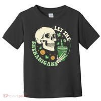 Retro Let The Shenanigans Skull Drinking Coffee St Patrick Day Toddler T-Shirt thumb 0
