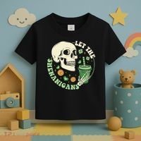 Retro Let The Shenanigans Skull Drinking Coffee St Patrick Day Toddler T-Shirt thumb 3
