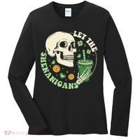 Retro Let The Shenanigans Skull Drinking Coffee St Patrick Day Women's Long Sleeve Shirt thumb 0
