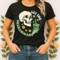 Retro Let The Shenanigans Skull Drinking Coffee St Patrick Day Women's T-Shirt thumb 2