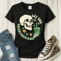 Retro Let The Shenanigans Skull Drinking Coffee St Patrick Day Women's T-Shirt thumb 3