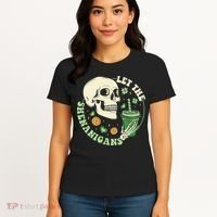 Retro Let The Shenanigans Skull Drinking Coffee St Patrick Day Women's T-Shirt thumb 4