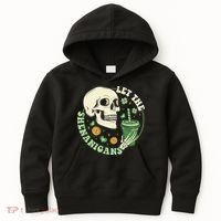 Retro Let The Shenanigans Skull Drinking Coffee St Patrick Day Kids Hoodie thumb 0