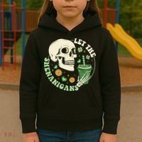 Retro Let The Shenanigans Skull Drinking Coffee St Patrick Day Kids Hoodie thumb 3