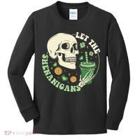 Retro Let The Shenanigans Skull Drinking Coffee St Patrick Day Kids Long Sleeve Shirt thumb 0