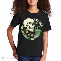 Retro Let The Shenanigans Skull Drinking Coffee St Patrick Day Kids T-Shirt thumb 2