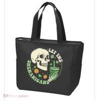 Retro Let The Shenanigans Skull Drinking Coffee St Patrick Day Tote Bag thumb 3