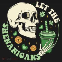 Retro Let The Shenanigans Skull Drinking Coffee St Patrick Day Tote Bag thumb 4
