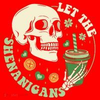 Retro Let The Shenanigans Skull Drinking Coffee St Patrick Day Santa Hat thumb 1