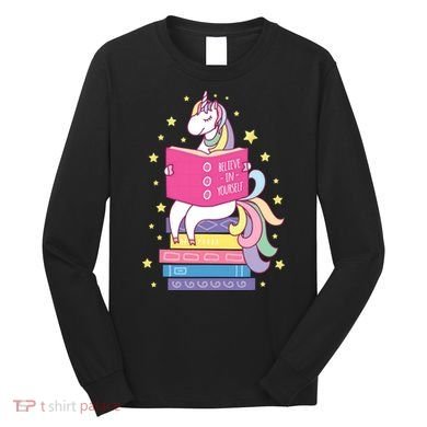 Reading Library Unicorn Read Books Lover Reader Gift Long Sleeve Shirt