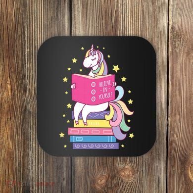 Reading Library Unicorn Read Books Lover Reader Gift Coaster