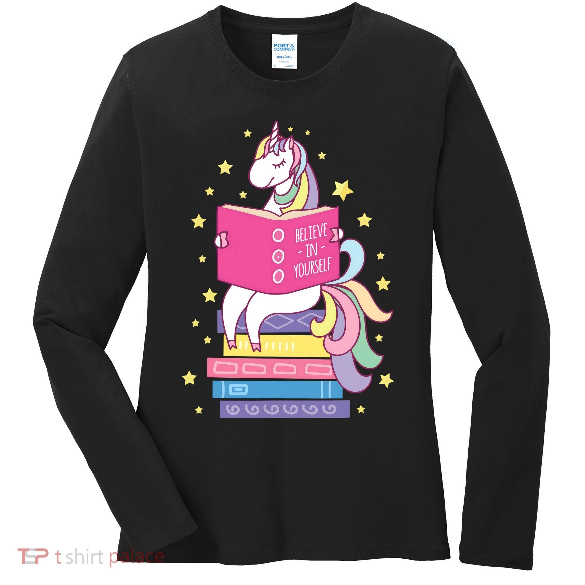Reading Library Unicorn Read Books Lover Reader Gift Women's Long Sleeve Shirt