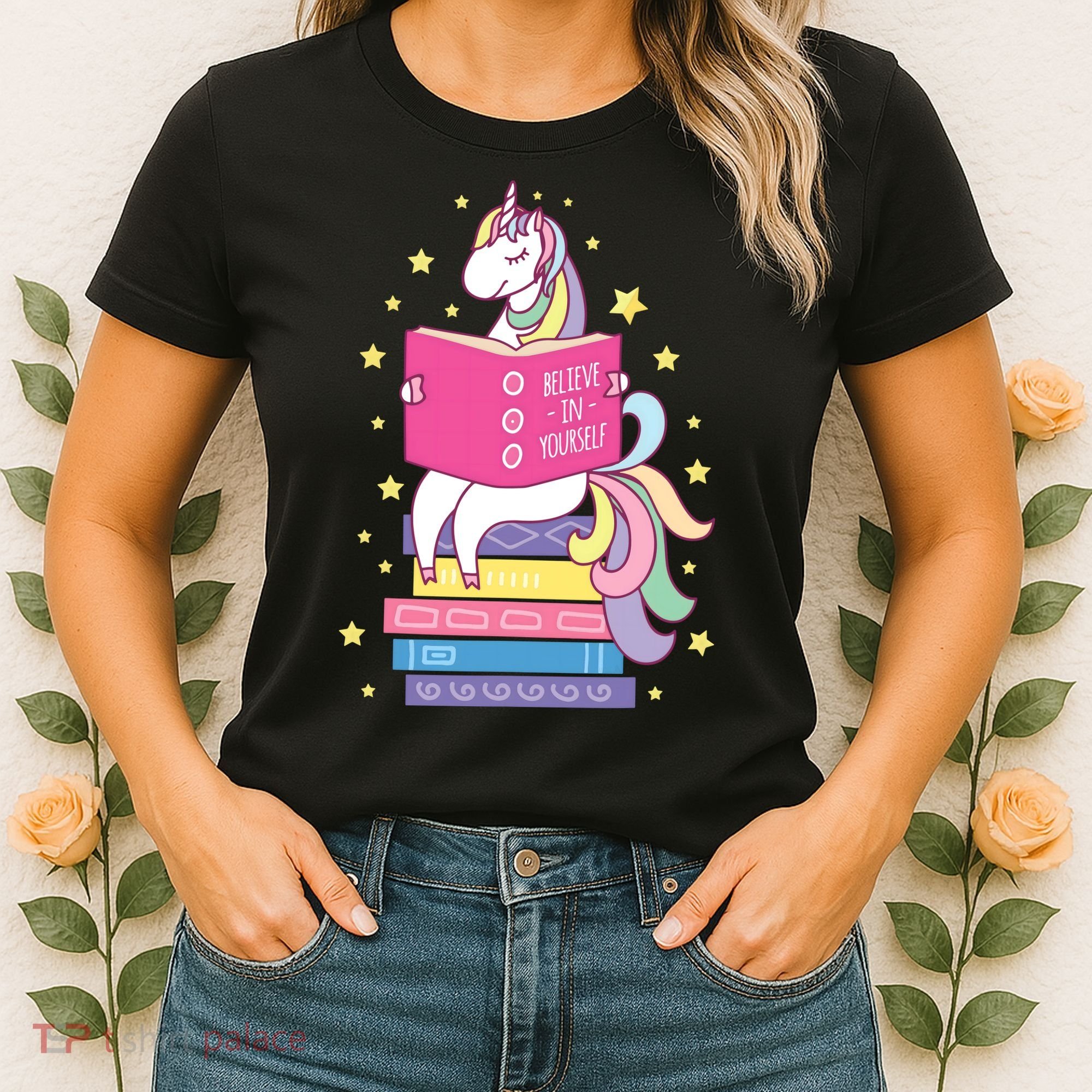 Reading Library Unicorn Read Books Lover Reader Gift Women's T-Shirt