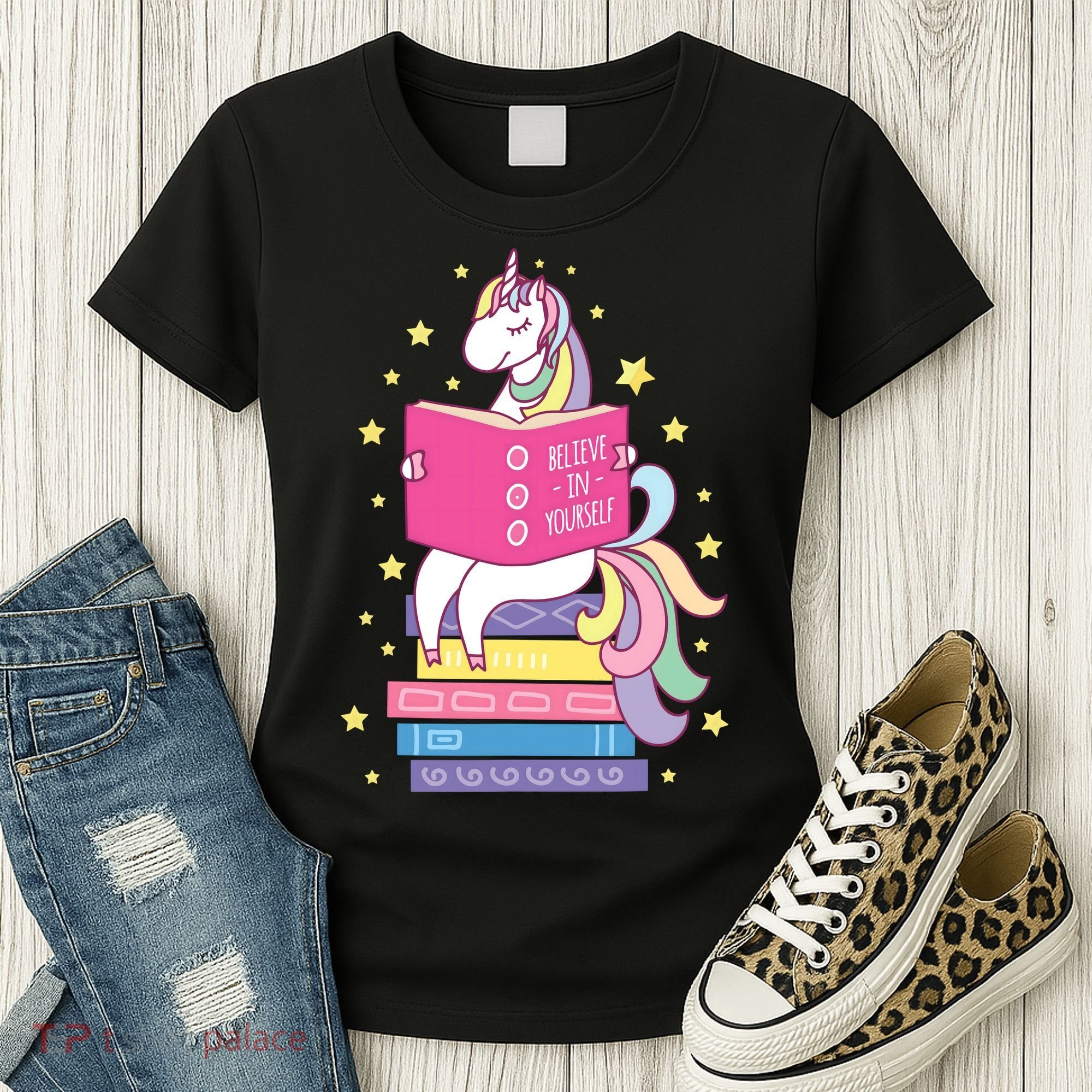 Reading Library Unicorn Read Books Lover Reader Gift Women's T-Shirt