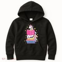 Reading Library Unicorn Read Books Lover Reader Gift Kids Hoodie thumb 0