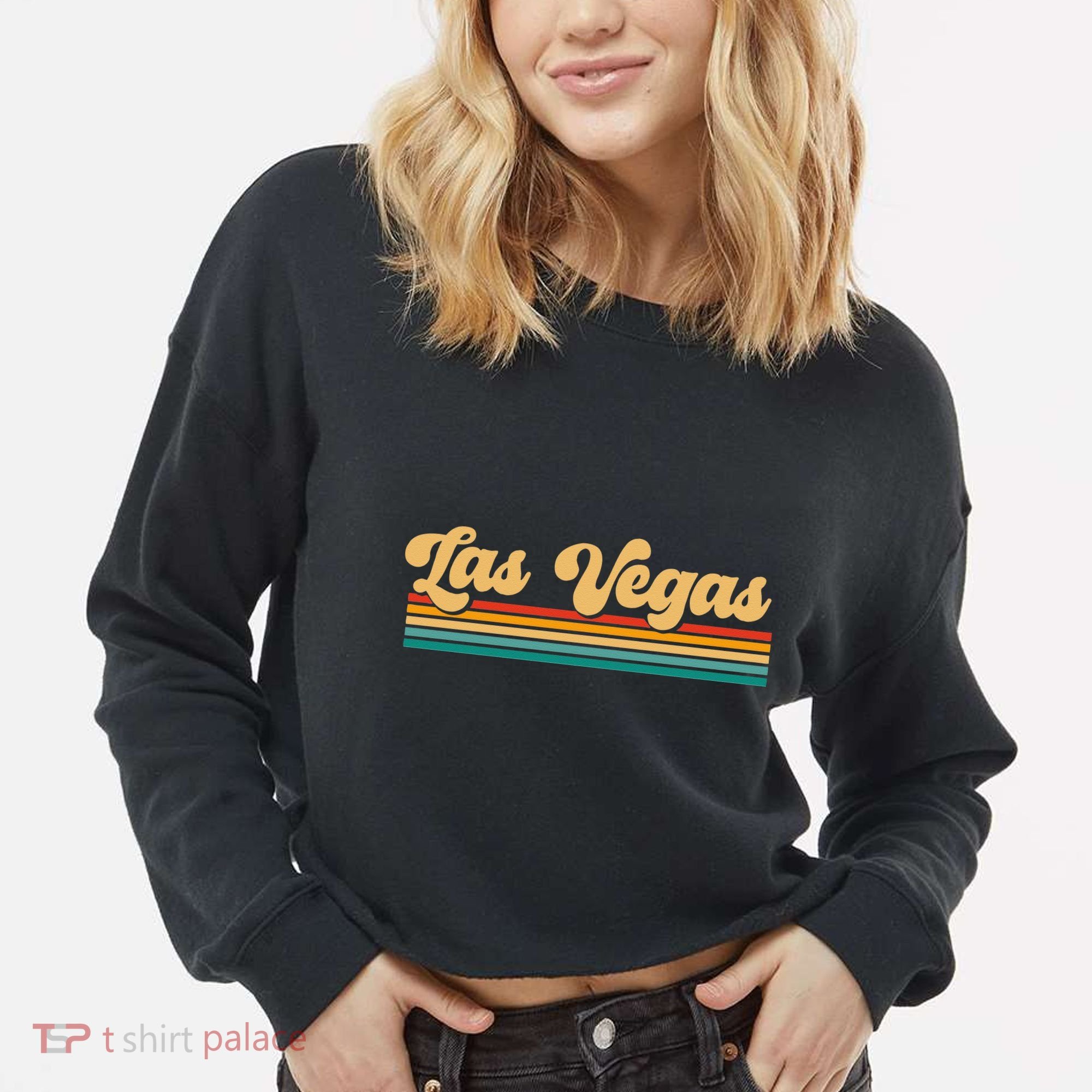Retro Las Vegas Cropped Pullover Crew