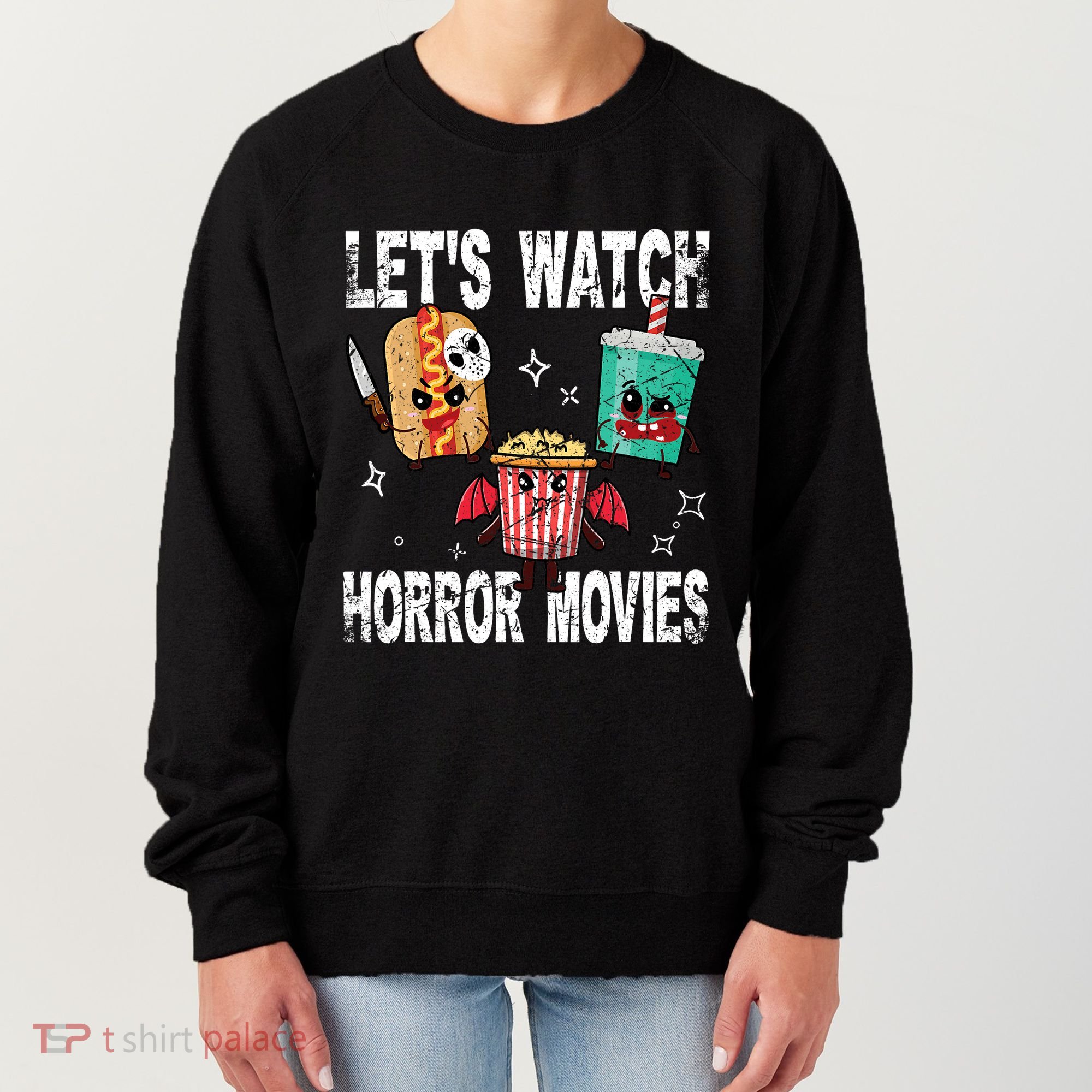 Retro Lets Watch Horror Movies Cute Halloween Costume Women's Sweatshirt