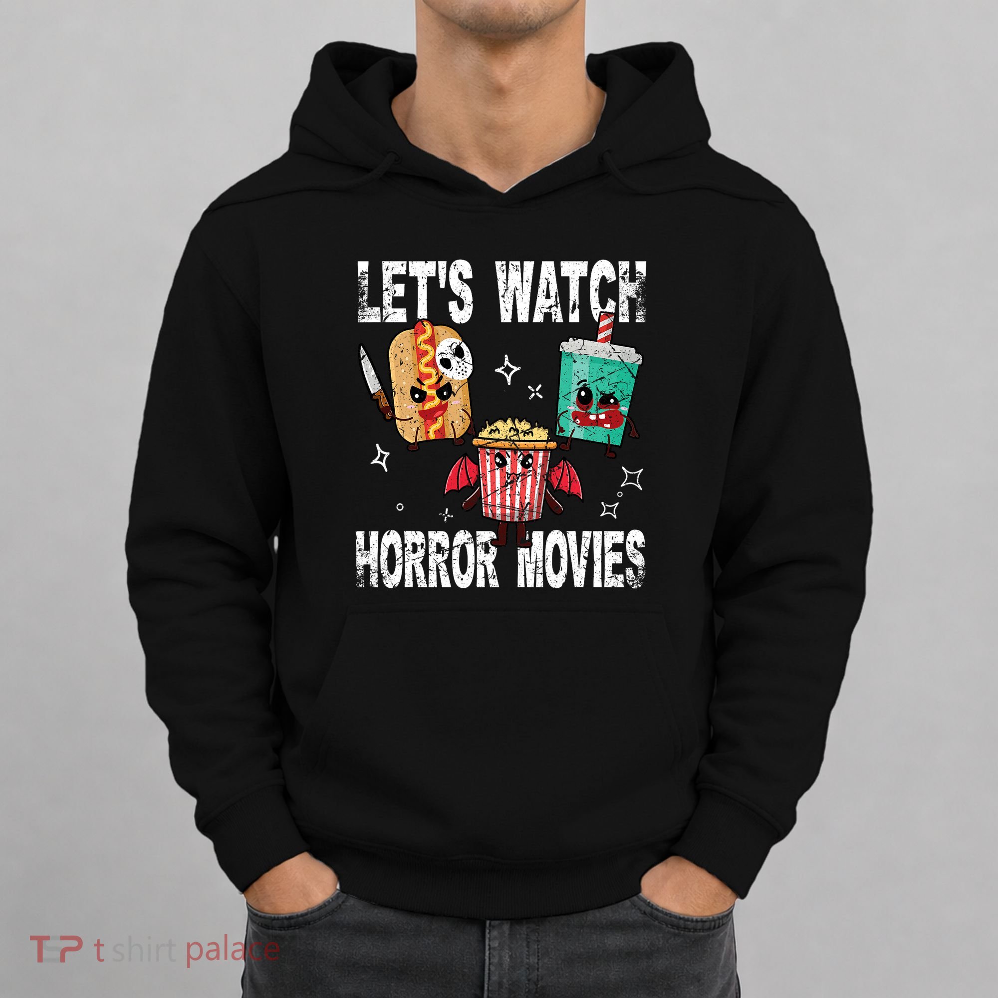 Retro Lets Watch Horror Movies Cute Halloween Costume Hoodie